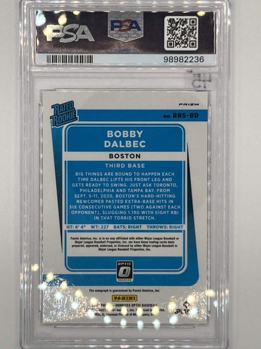 2021 Donruss Optic Bobby Dalbec Rated Rookie Autographed Red Mojo # RRS-BD PSA 9 - Serialized 93/99