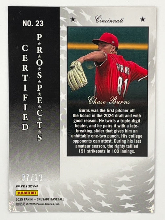 2025 Crusade Chase Burns Gold Certified Prospect # 23, Serialized 7/10