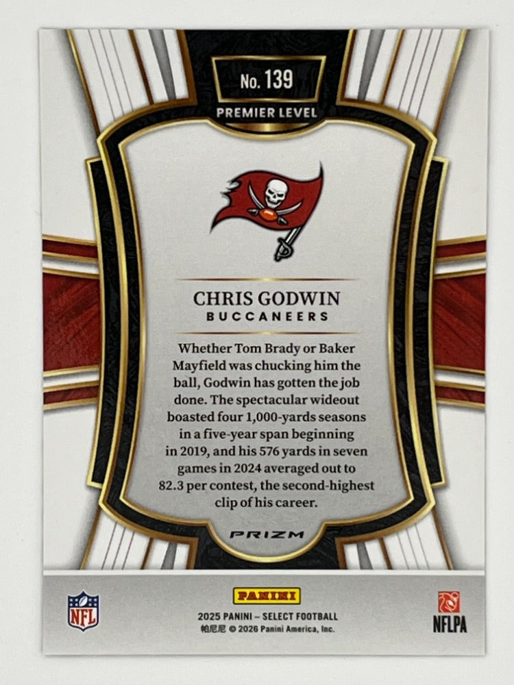2025 Select Chris Godwin Zebra Print Prizm # 139 Premier Level Card