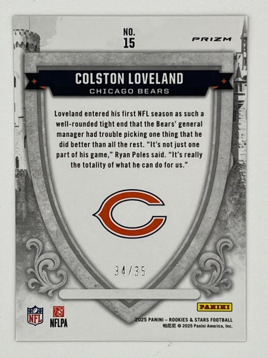 2025 Rookies and Stars Colston Loveland Rookie Purple Crusade Prizm # 15 - Serialized 34/35