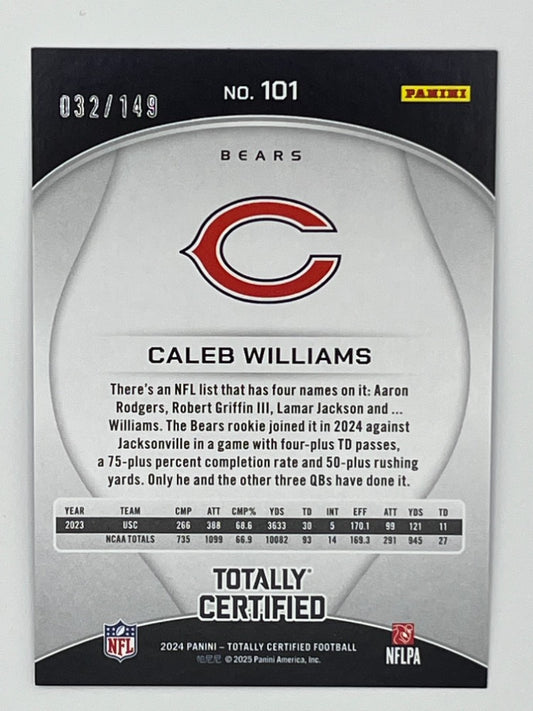 2024 Totally Certified Caleb Williams # 101, Rookie Card 032/149