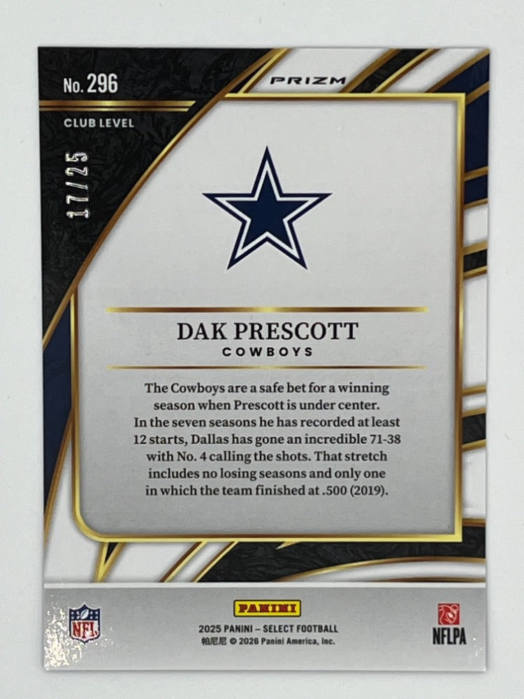 2025 Select Dak Prescott Blue Disco #296 - Serialized 17/25