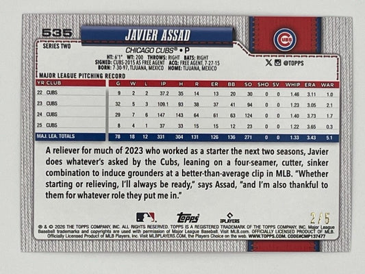 2026 Topps Javier Assad Red Sandglitter # 535 - Serialized 2/5