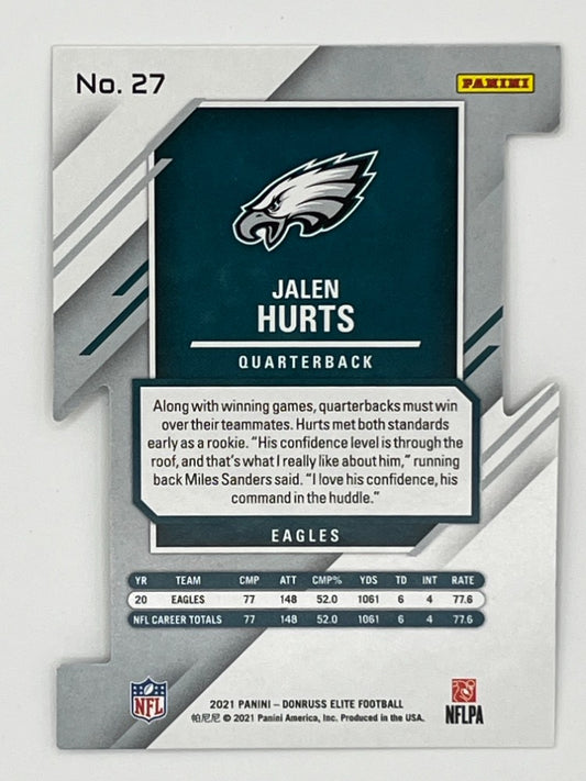 2021 Elite Jalen Hurts # 27, Status Die-Cut, Serialized 1/24