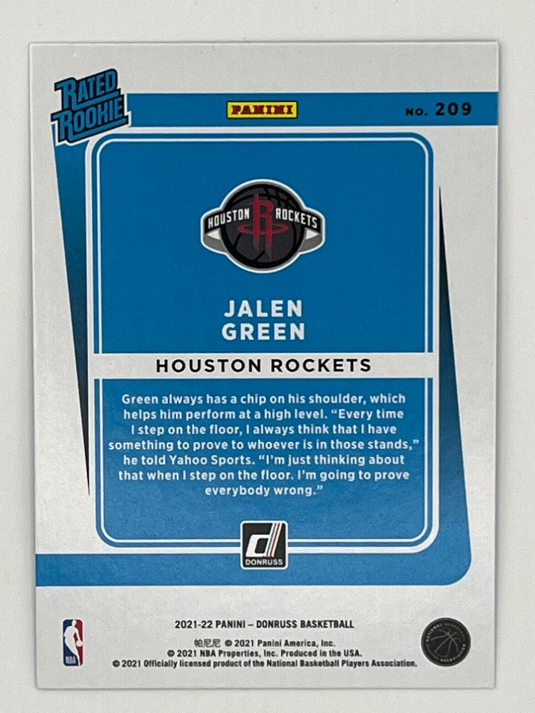 2021-22 Donruss Jalen Green # 209, Rated Rookie Holo Teal Lazer