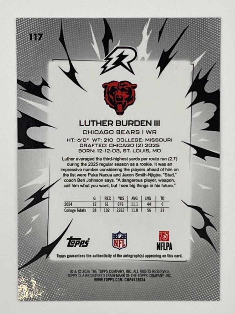 2025 Topps Resurgence Luther Burden III Rookie Fuchsia Autographed # 117 - Serialized 282/299