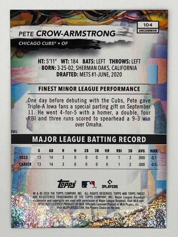 2024 Topps Finest Pete Crow-Armstrong Purple # 104, Rookie Serialized 181/200