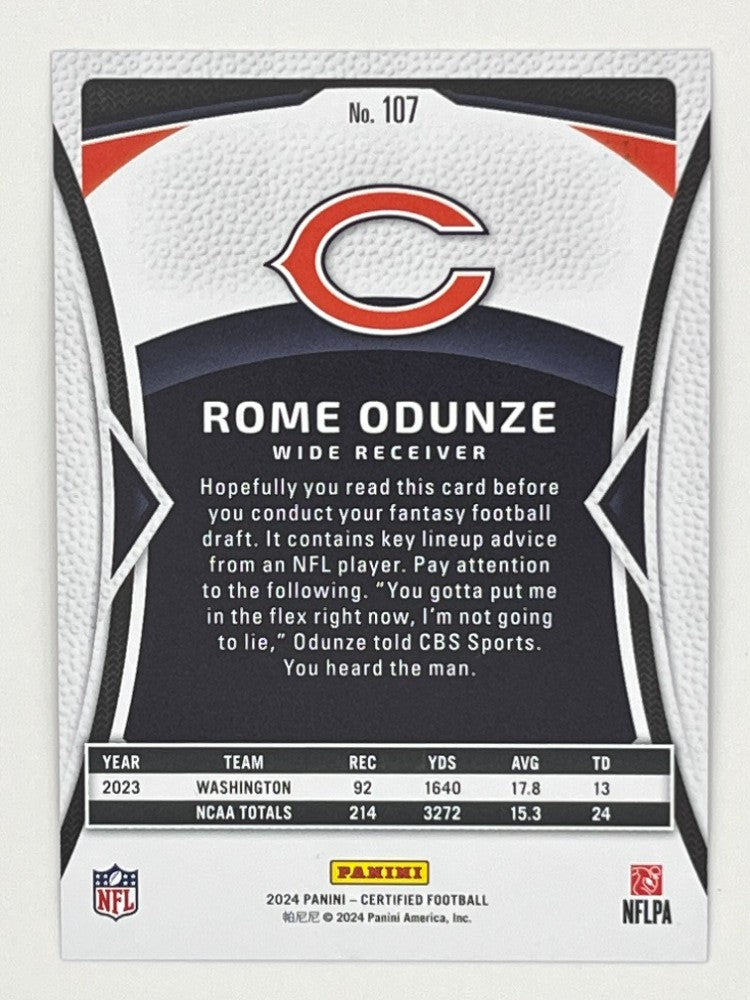 2024 Certified Rome Odunze Mirror Teal # 107 Rookie Card, Serialized 4/50