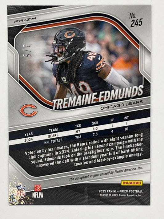 2025 Prizm Tremaine Edmunds Green Shimmer Autographed Prizm # 245 - Serialized 3/5