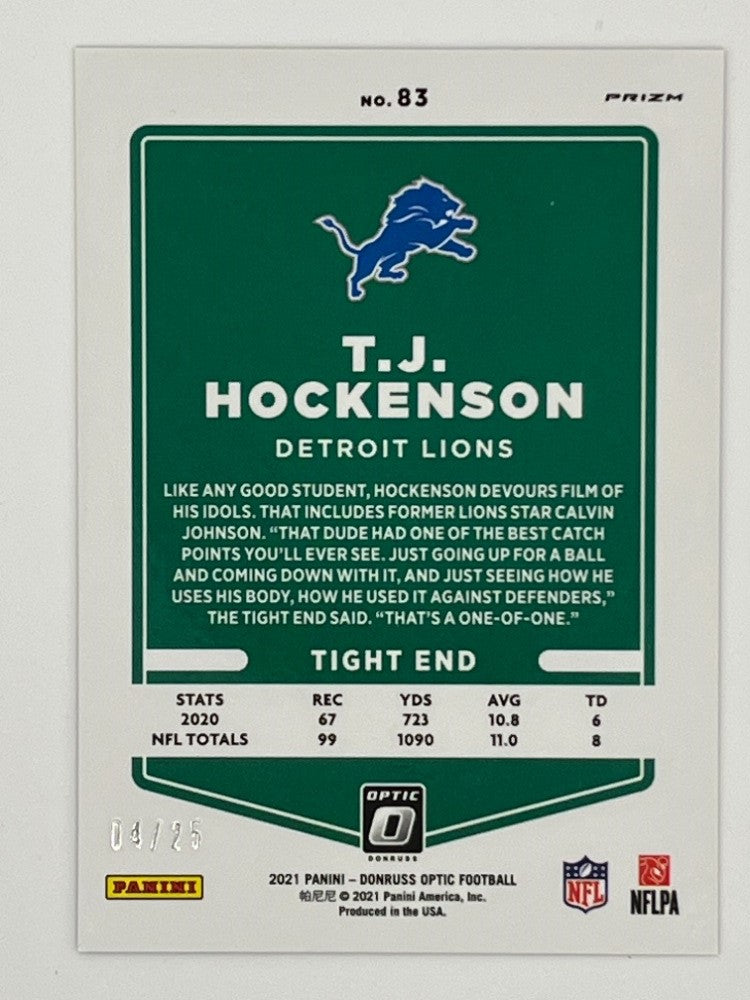 2021 Donruss Optic TJ Hockenson Black Pandora Prizm Rookie # 83 - Serialized 4/25