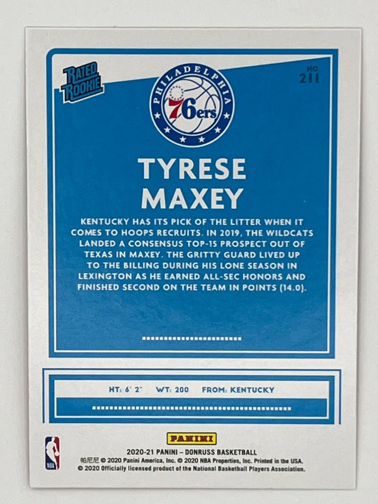 2020-21 Donruss Tyrese Maxey Rated Rookie # 211, Rookie Orange Laser