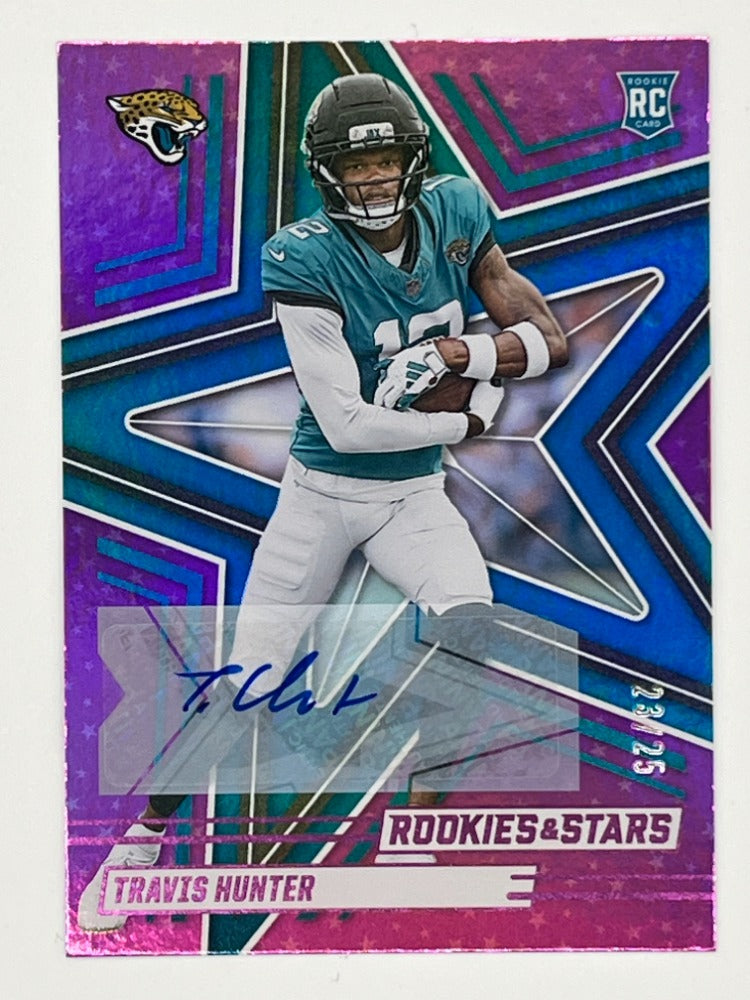2025 Rookies and Stars Travis Hunter Purple Autograph # 186 Rookie Card - Serialized 23/25