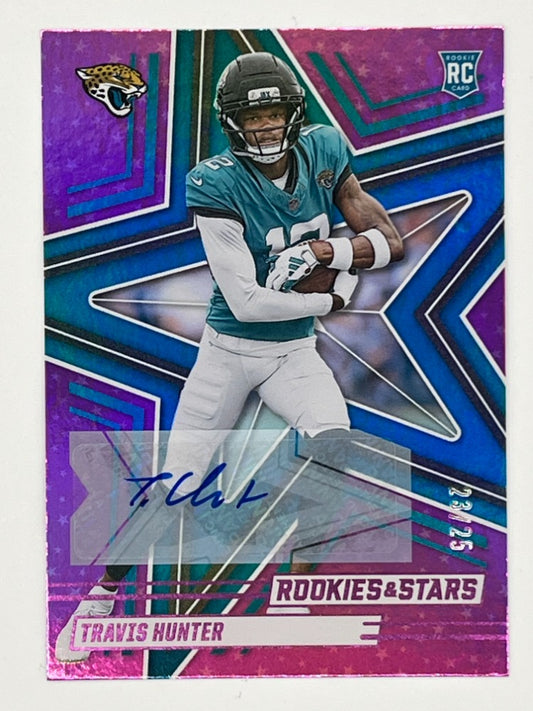 2025 Rookies and Stars Travis Hunter Purple Autograph # 186 Rookie Card - Serialized 23/25