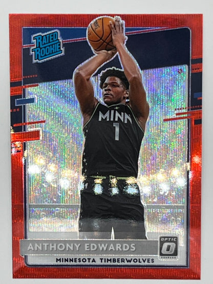 2020-21 Optic Anthony Edwards # 151, Rated Rookie Red Wave Prizm