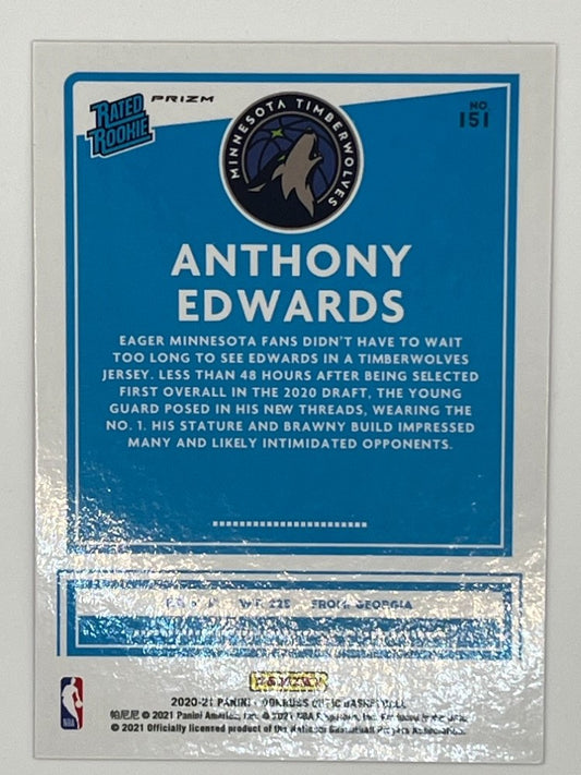 2020-21 Optic Anthony Edwards # 151, Rated Rookie Red Wave Prizm