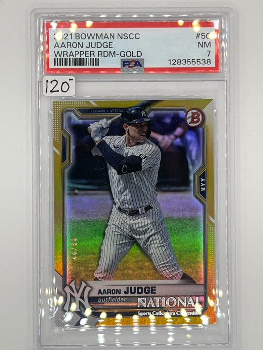 2021 Bowman The National Aaron Judge Wrapper RDM-Gold # 50 PSA 7 - Serialized 44/50