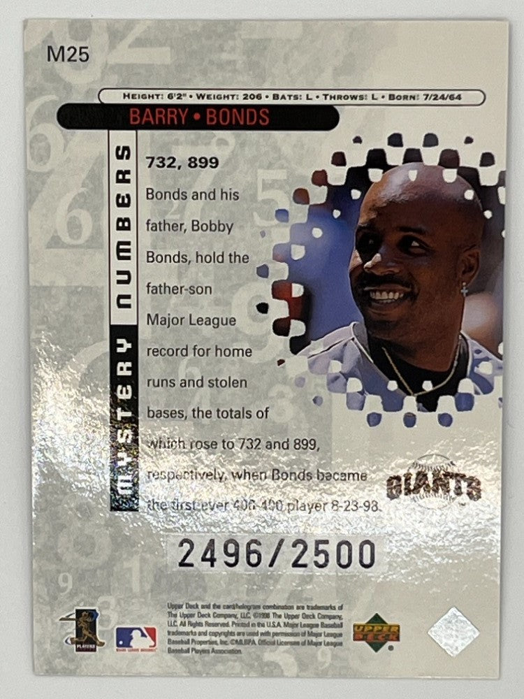 1998 Upper Deck Barry Bonds Mystery Numbers # M25, Serialized 2496/2500