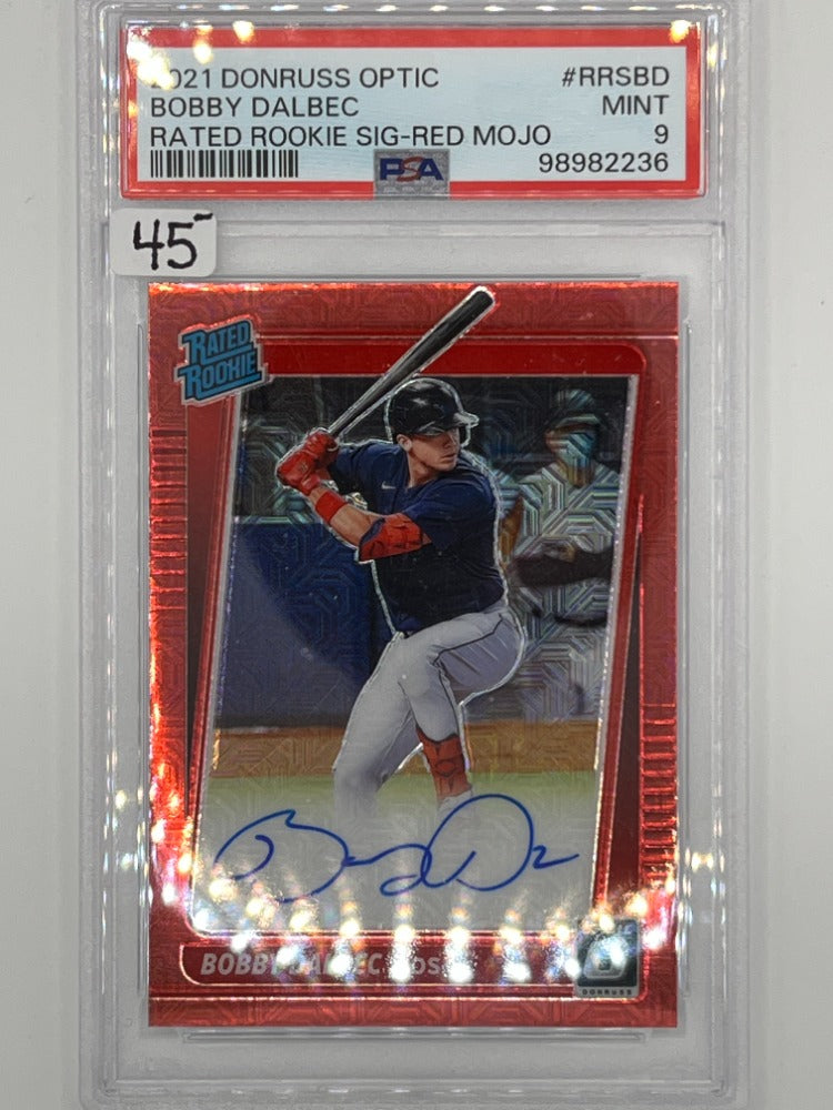 2021 Donruss Optic Bobby Dalbec Rated Rookie Autographed Red Mojo # RRS-BD PSA 9 - Serialized 93/99