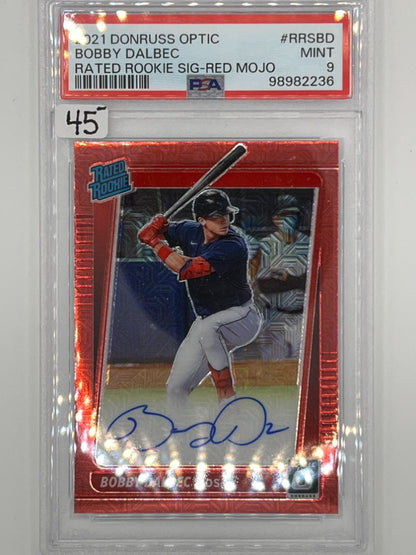 2021 Donruss Optic Bobby Dalbec Rated Rookie Autographed Red Mojo # RRS-BD PSA 9 - Serialized 93/99