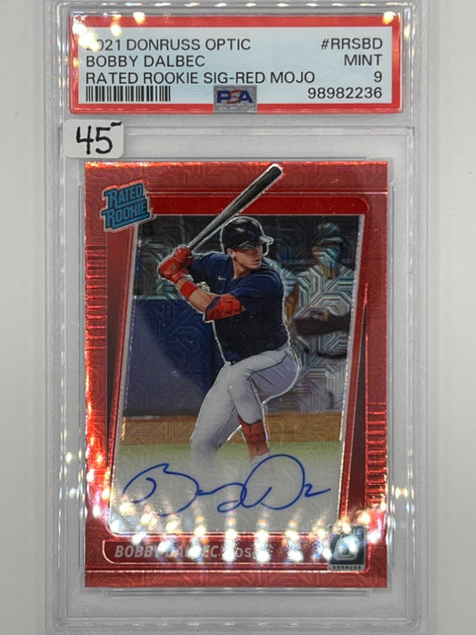 2021 Donruss Optic Bobby Dalbec Rated Rookie Autographed Red Mojo # RRS-BD PSA 9 - Serialized 93/99