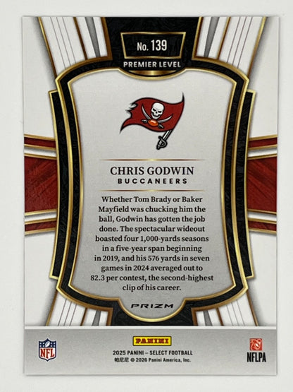 2025 Select Chris Godwin Zebra Print Prizm # 139 Premier Level Card