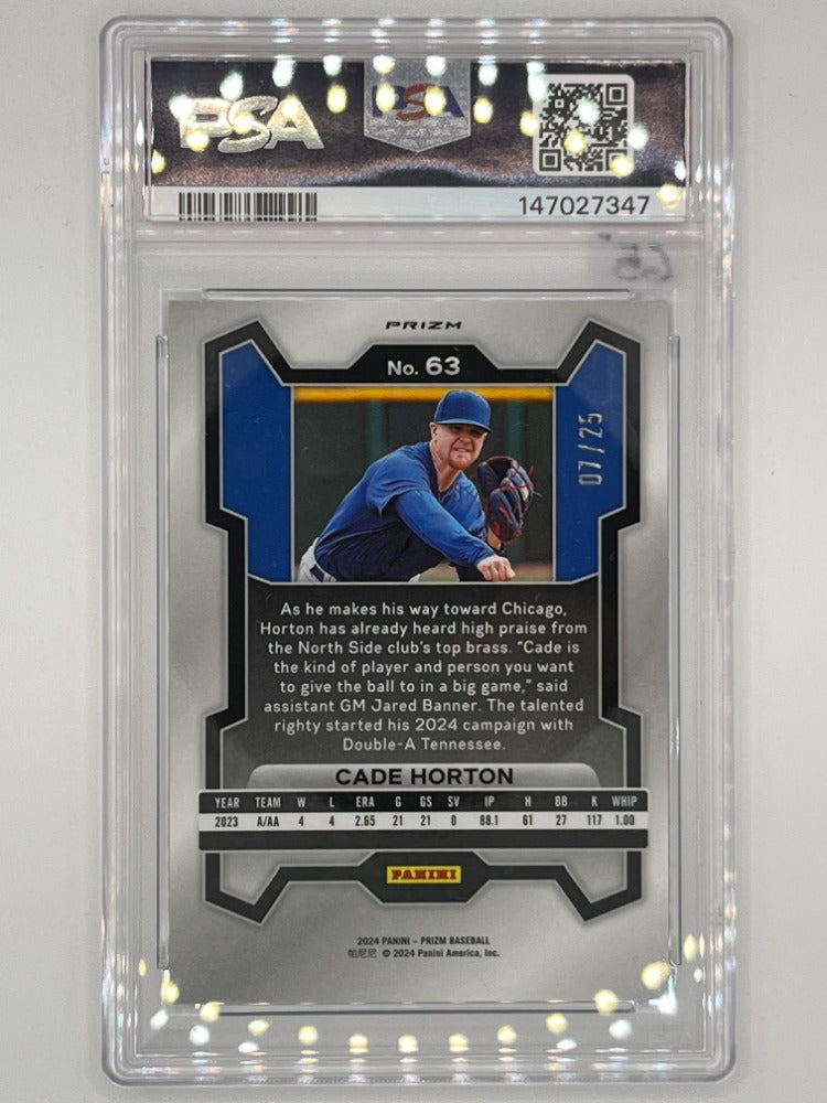 2024 Prizm Cade Horton Green Pulsar # 63 Prospect PSA 9 - Serialized 7/25