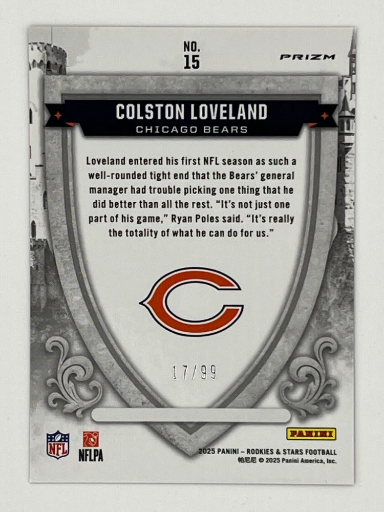 2025 Rookies & Stars Colston Loveland Red Crusade # 15, Rookie Card Serialized 17/99