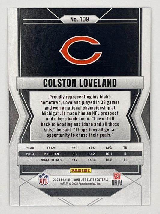 2025 Elite Colston Loveland Purple Rookie # 109 - Serialized 11/49