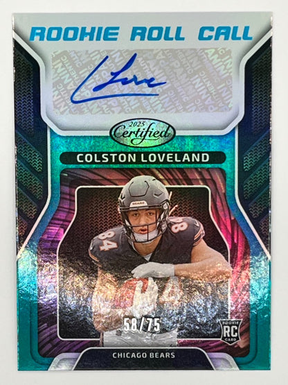 2025 Certified Colston Loveland Rookie Roll Call # RRC-CLD, Autographed Rookie Card Serialized 58/75