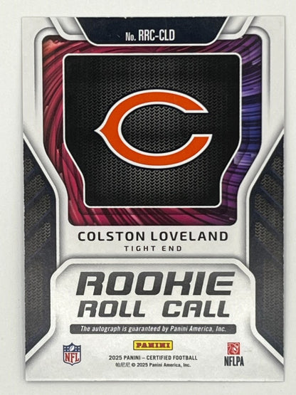 2025 Certified Colston Loveland Rookie Roll Call # RRC-CLD, Autographed Rookie Card Serialized 58/75