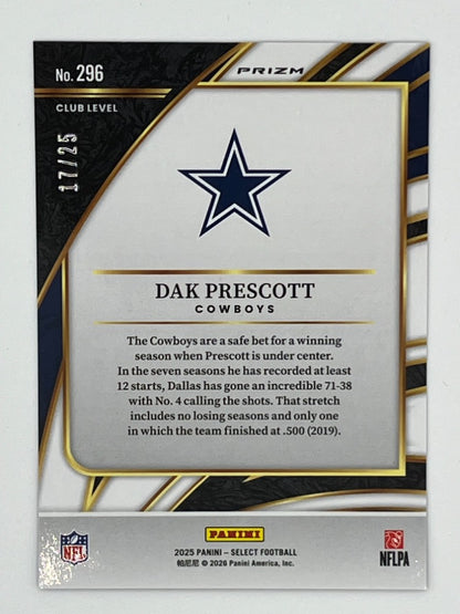 2025 Select Dak Prescott Blue Disco #296 - Serialized 17/25
