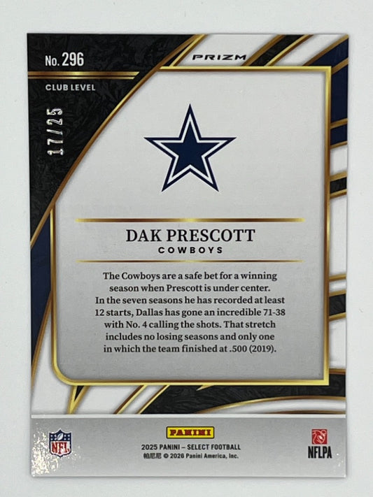 2025 Select Dak Prescott Blue Disco #296 - Serialized 17/25