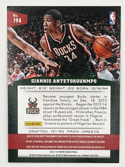 2013-14 Panini Giannis Antetokounmpo # 194, Rookie Card