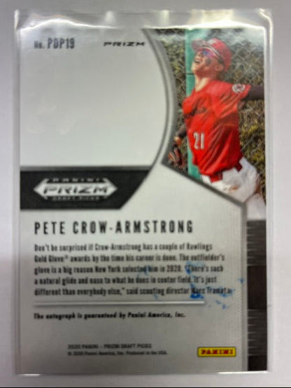 2020 Prizm Draft Picks Pete Crow Armstrong PDP-19 Autographed Prospect Card