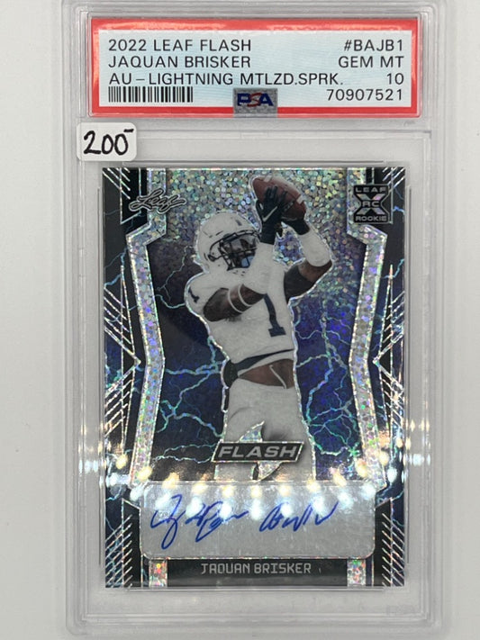 2022 Leaf Flash Jaquan Brisker Autographed Lightning Metalized Sparkle # BA-JB1 PSA 10 - Serialized 4/4