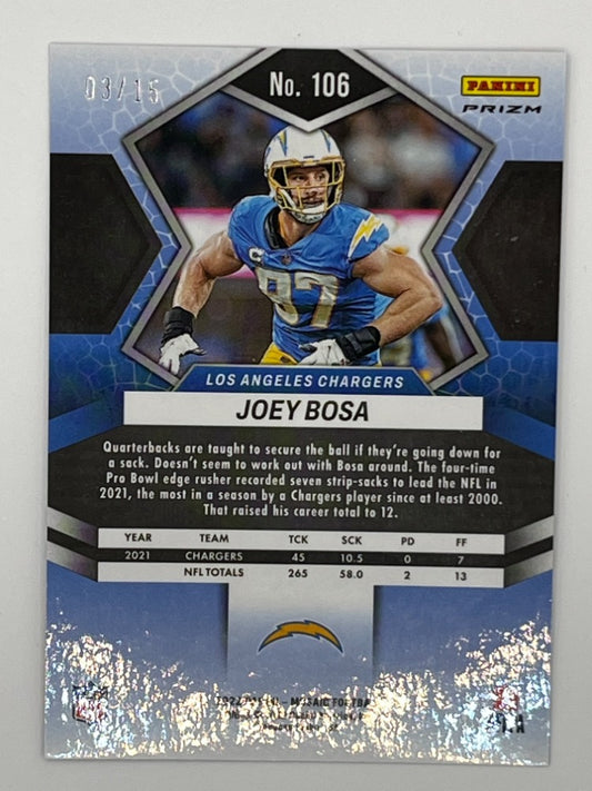 2022 Mosaic Joey Bosa # 106, Tessellation Prizm Serialized 03/15