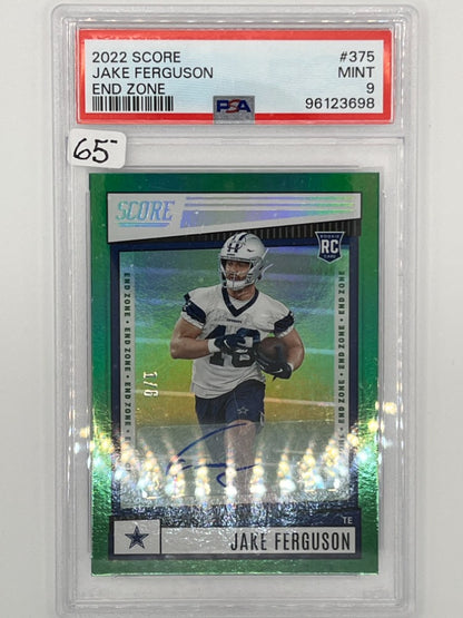 2022 Score Jake Ferguson Autographed Green End Zone # 375 Rookie Card PSA 9 - Serialized 1/6