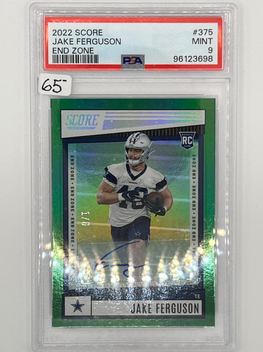 2022 Score Jake Ferguson Autographed Green End Zone # 375 Rookie Card PSA 9 - Serialized 1/6
