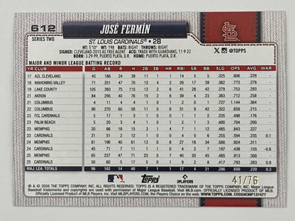 2026 Topps Jose Fermin Patriotic Border # 612 - Serialized 41/76