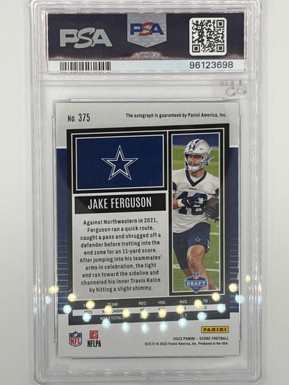 2022 Score Jake Ferguson Autographed Green End Zone # 375 Rookie Card PSA 9 - Serialized 1/6
