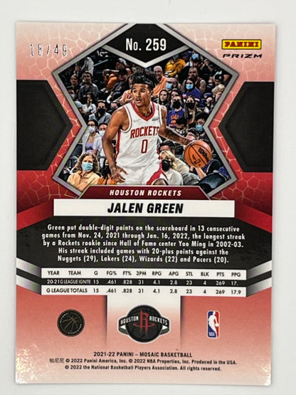 2021-22 Mosaic Jalen Green Pink Prizm Rookie Card # 259 - Serialized 18/49