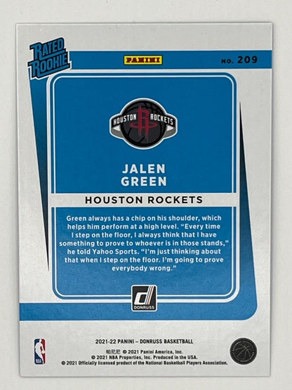 2021-22 Donruss Jalen Green # 209, Rated Rookie Holo Teal Lazer