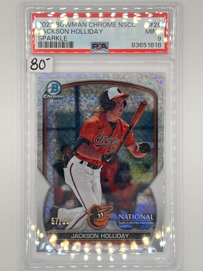 2023 Bowman Chrome The National Jackson Holiday Sparkle # 28 Prospect PSA 9 - Serialized 57/99