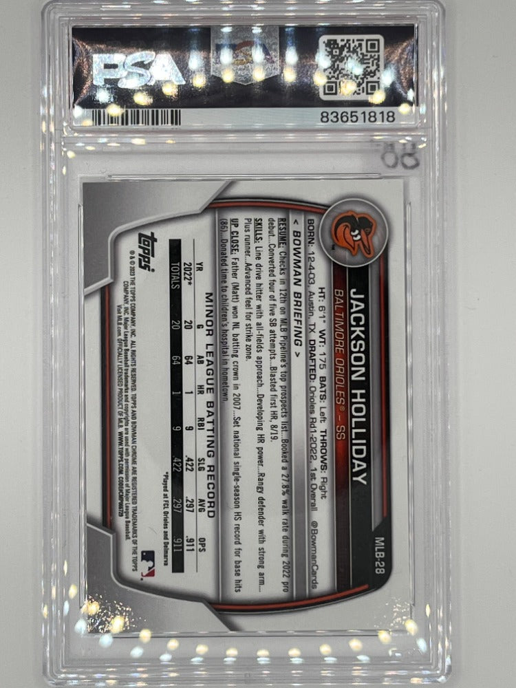 2023 Bowman Chrome The National Jackson Holiday Sparkle # 28 Prospect PSA 9 - Serialized 57/99