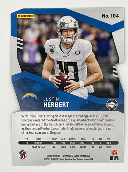 2020 Elite Justin Herbert # 104, Status Die-Cut Rookie Card, Serialized 11/24