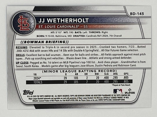 2025 Topps JJ Wetherholt Bowman Briefing # BD-145 - Serialized 495/499