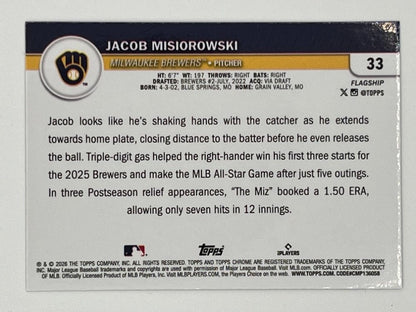 2026 Topps Chrome Jacob Misiorowski Flagship Rookie Refractor # 33