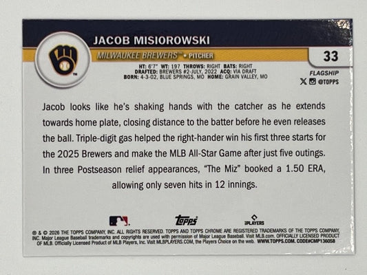 2026 Topps Chrome Jacob Misiorowski Flagship Rookie Refractor # 33