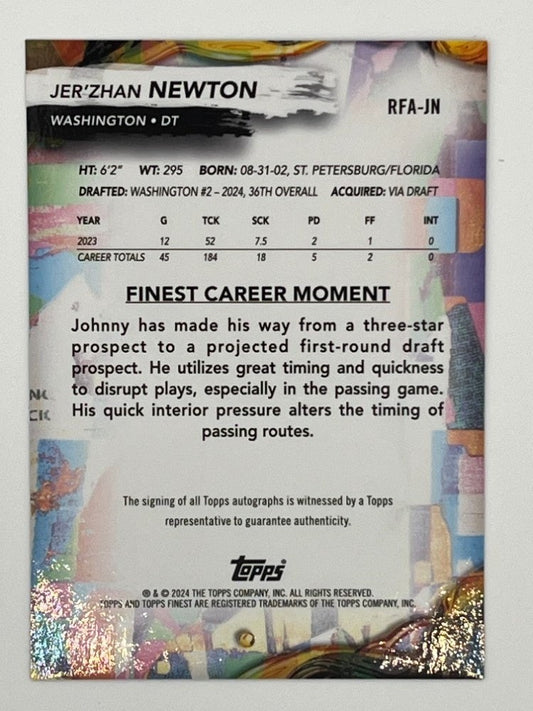 2024 Topps Finest Jer'Zhan Newton Autographed Rookie # RFA-JN - Serialized 3/25