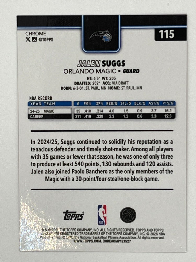 2025 Topps Chrome Jalen Suggs Orange Wave # 115 - Serialized 15/25